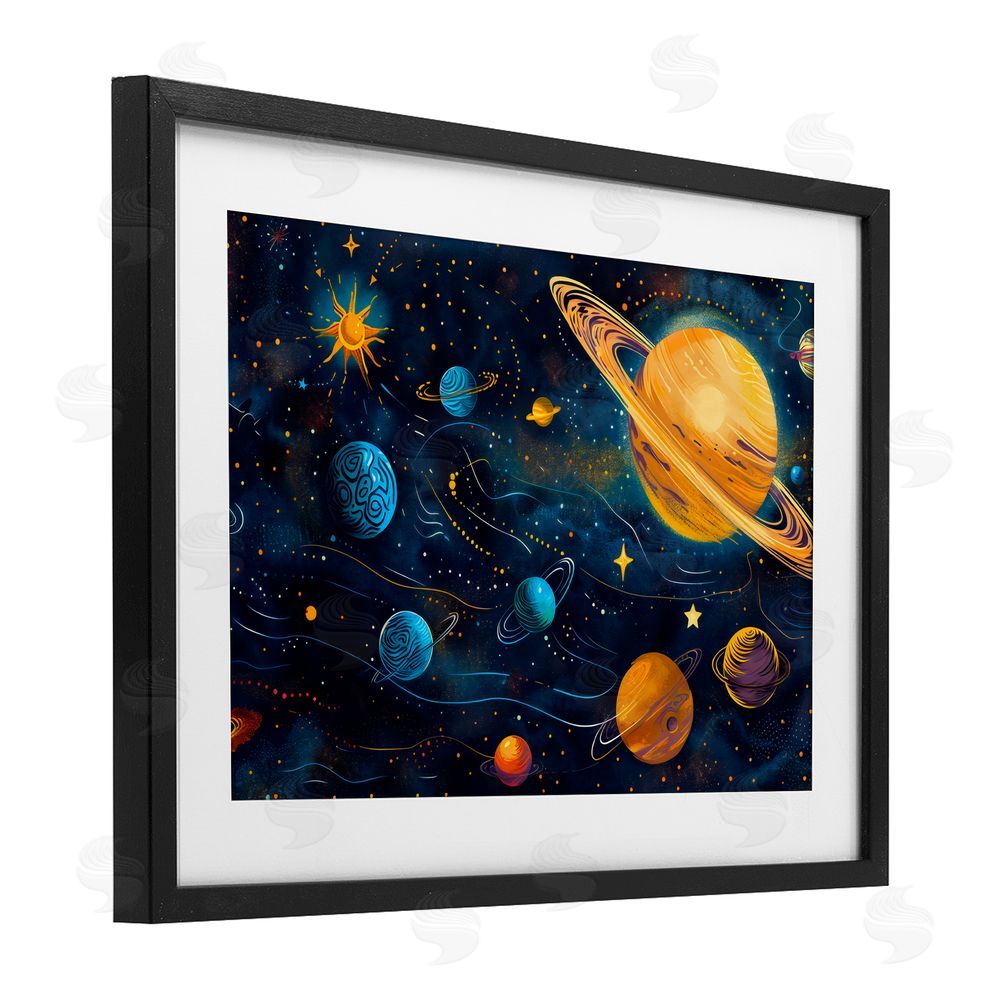 Creative Studio Two Suns Galaxy Scene Black Framed Print Under Glass with White Mat Wall Art