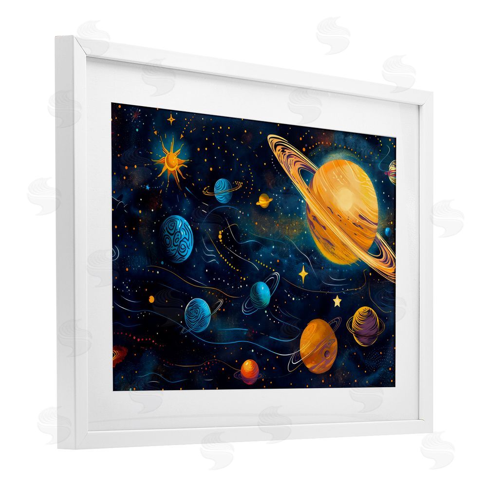 Creative Studio Two Suns Galaxy Scene White Framed Print Under Glass with White Mat Wall Art
