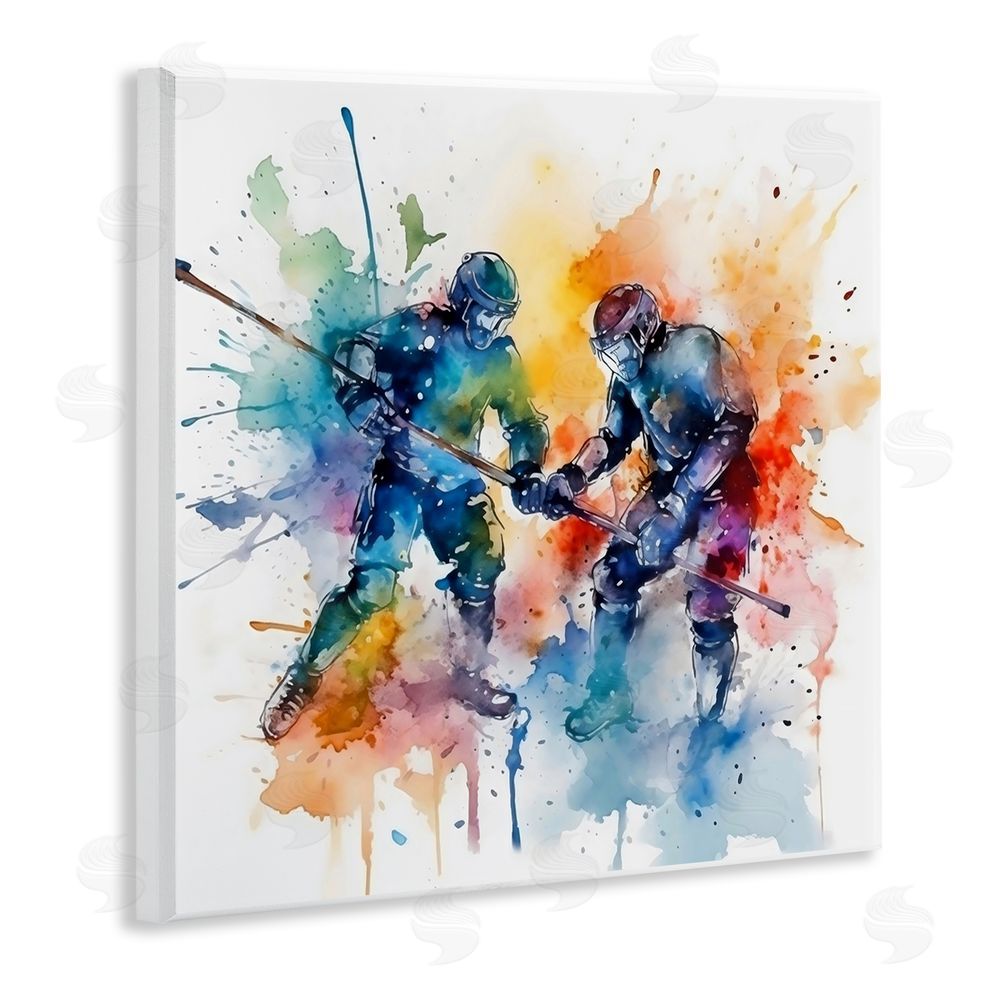 Creative Studio Watercolor Hockey Faceoff Wall Plaque Printed Art