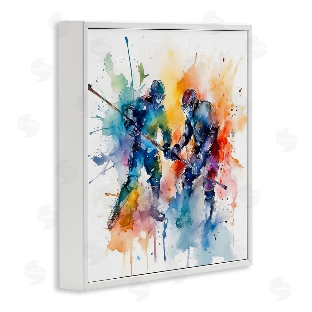 Creative Studio Watercolor Hockey Faceoff White Framed Giclee Wall Art Print