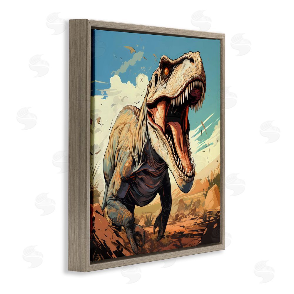 Creative Studio Velociraptor Desert Sunset Brown Floating Framed Canvas Wall Art Print
