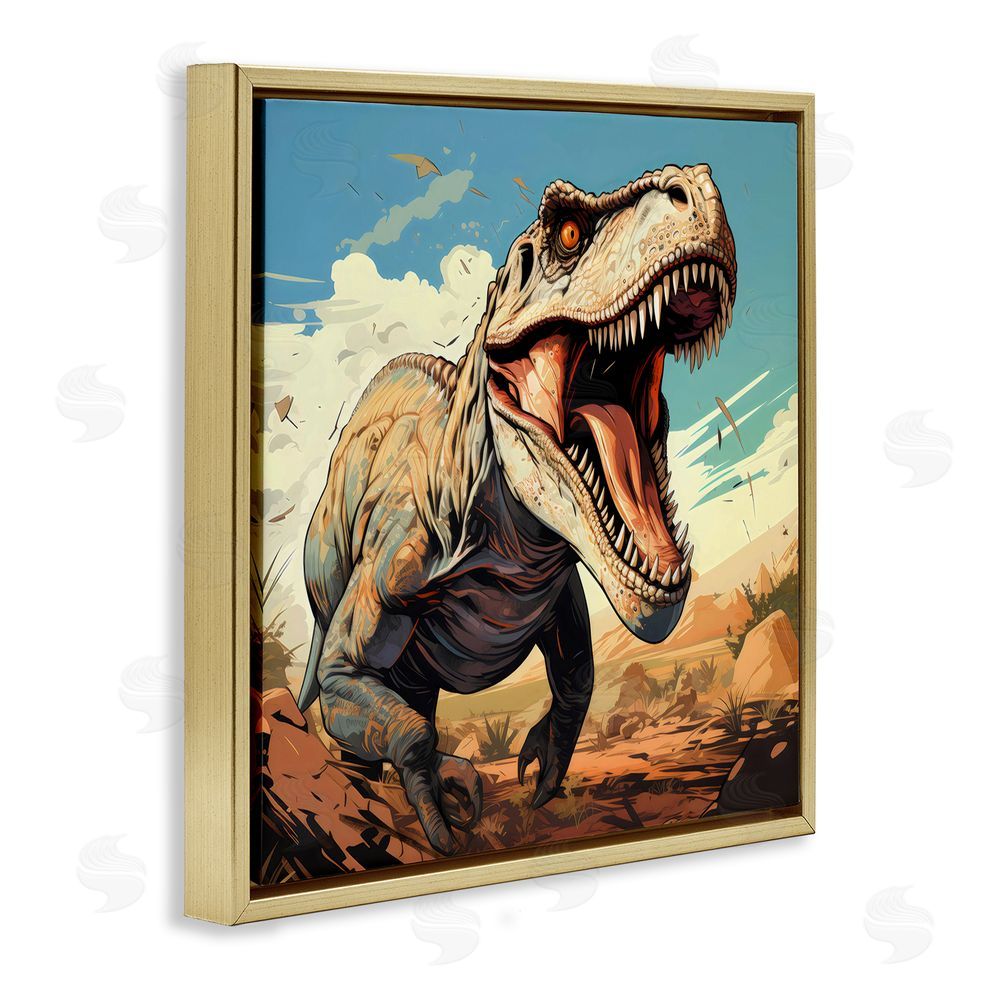 Creative Studio Velociraptor Desert Sunset Gold Floating Framed Canvas Wall Art Print