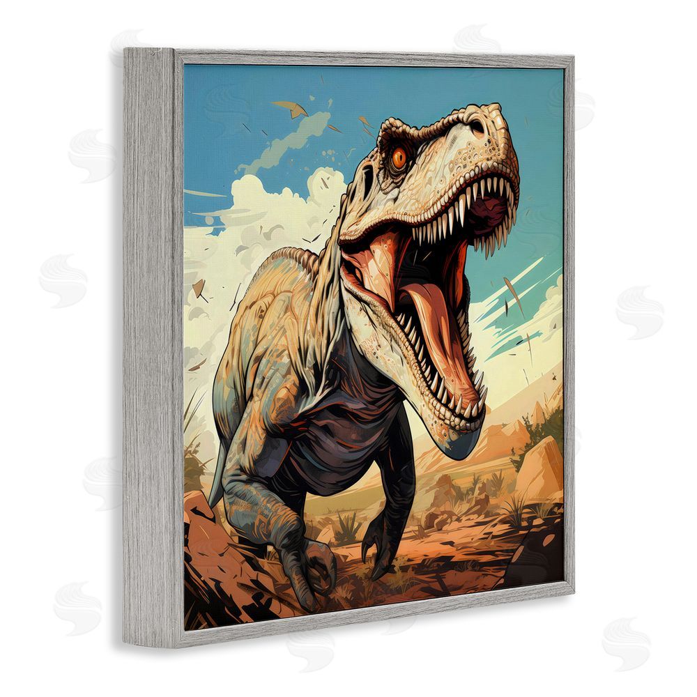 Creative Studio Velociraptor Desert Sunset Gray Framed Giclee Wall Art Print
