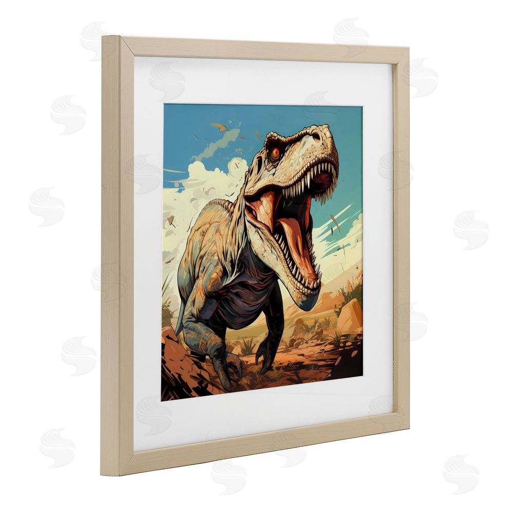 Creative Studio Velociraptor Desert Sunset Brown Framed Print Under Glass with White Mat Wall Art
