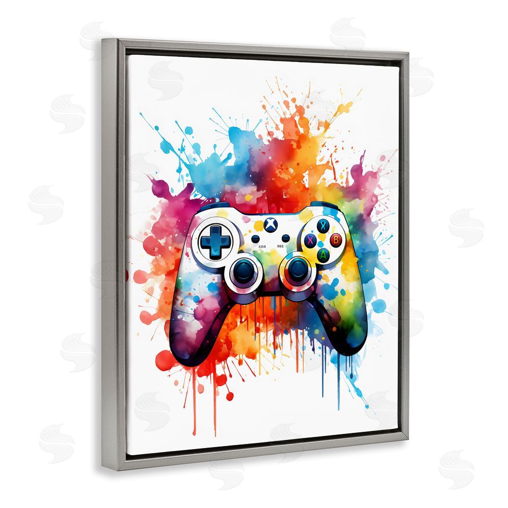 Creative Studio Color Burst Game Controller Gray Floating Frame Canvas Wall Art Print