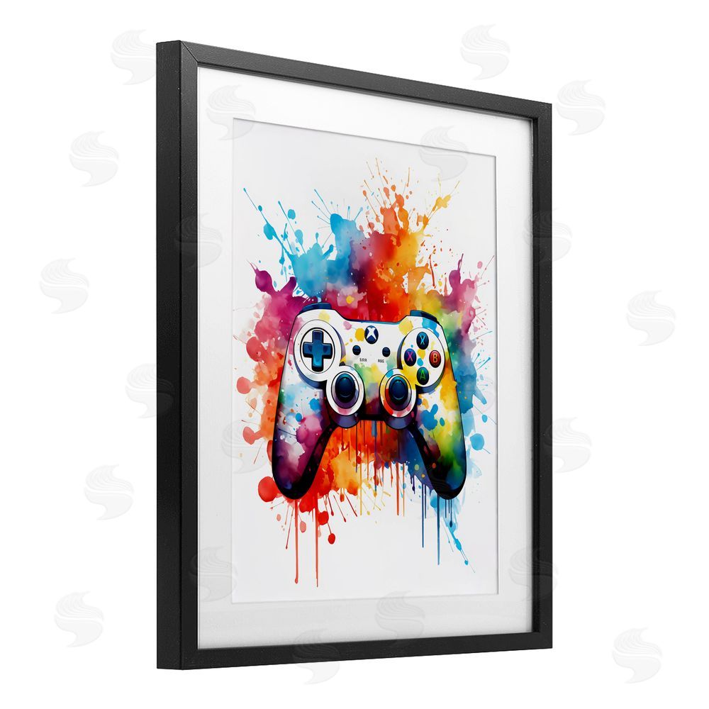 Creative Studio Color Burst Game Controller Black Framed Print Under Glass Wall Art