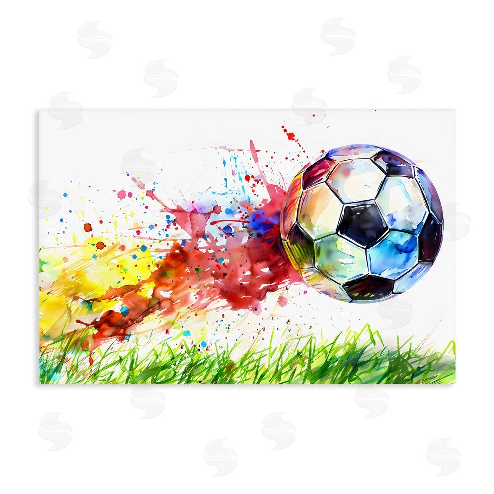 Creative Studio Watercolor Soccer Ball in Motion Stretched Canvas Wall Art Print