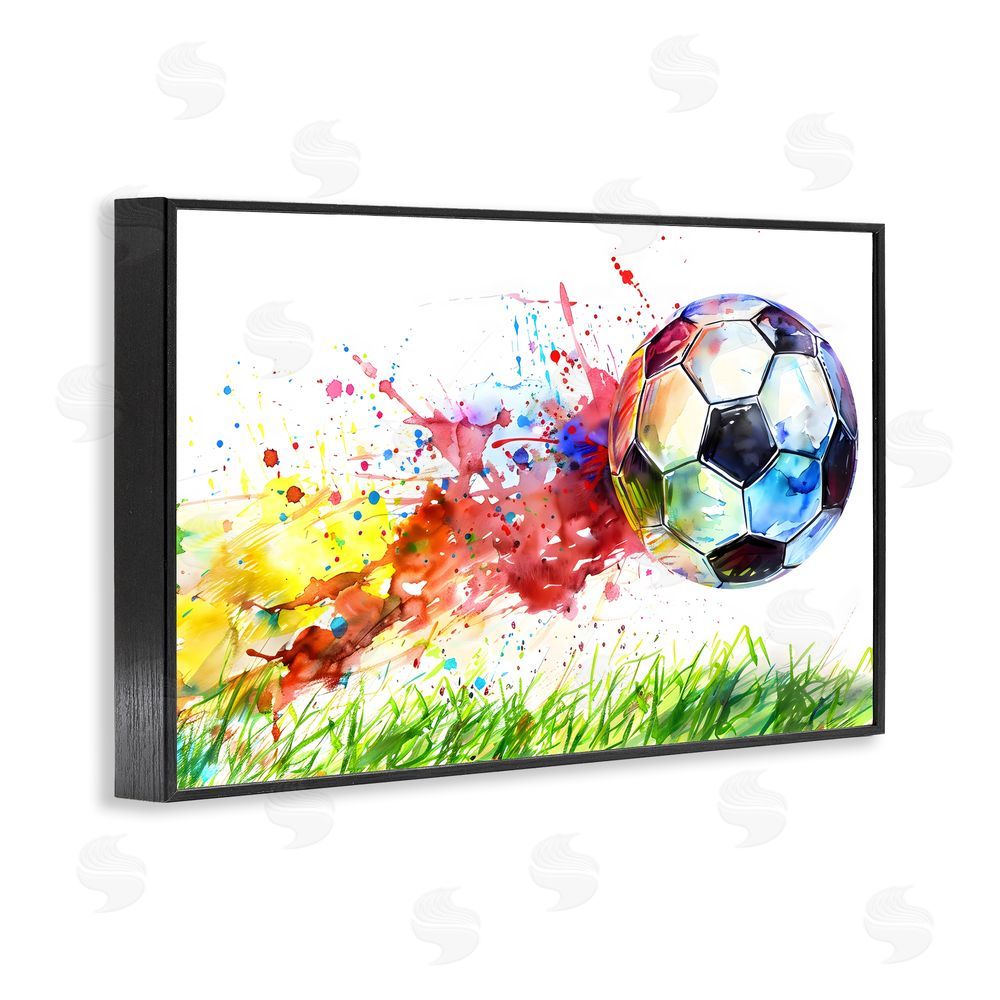 Creative Studio Watercolor Soccer Ball in Motion Black Framed Giclee Wall Art Print