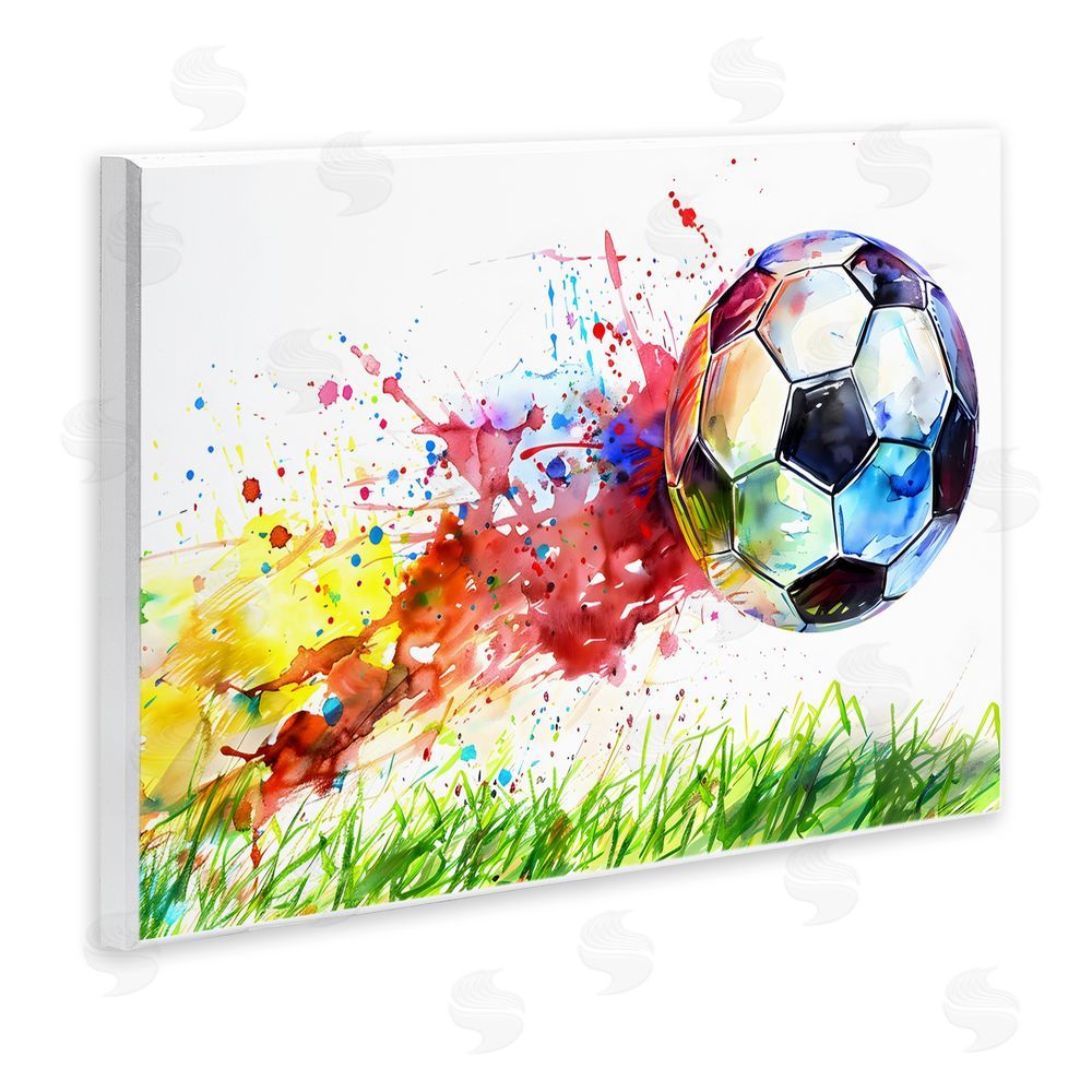 Creative Studio Watercolor Soccer Ball in Motion Wall Plaque Printed Art