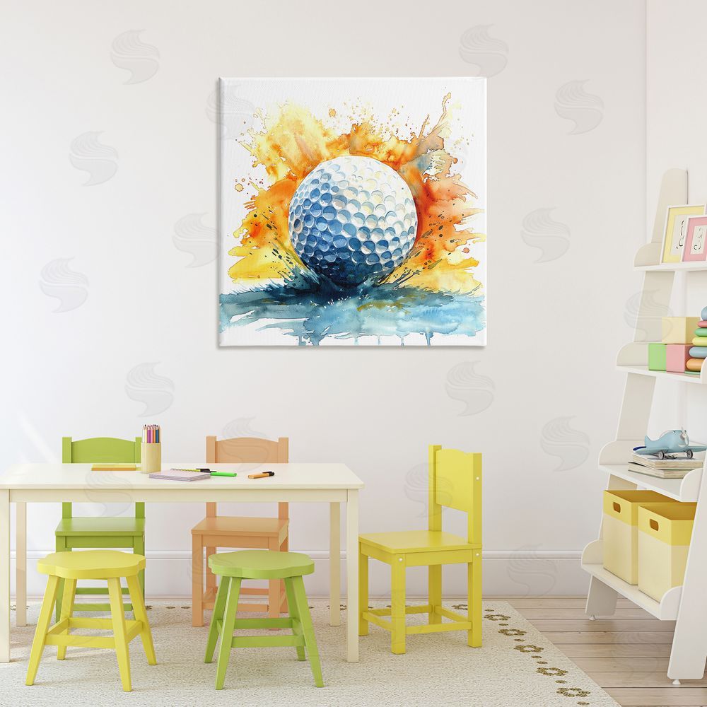 LSR Design Studio Golf Splash Watercolor Burst Stretched Canvas Wall Art in Room