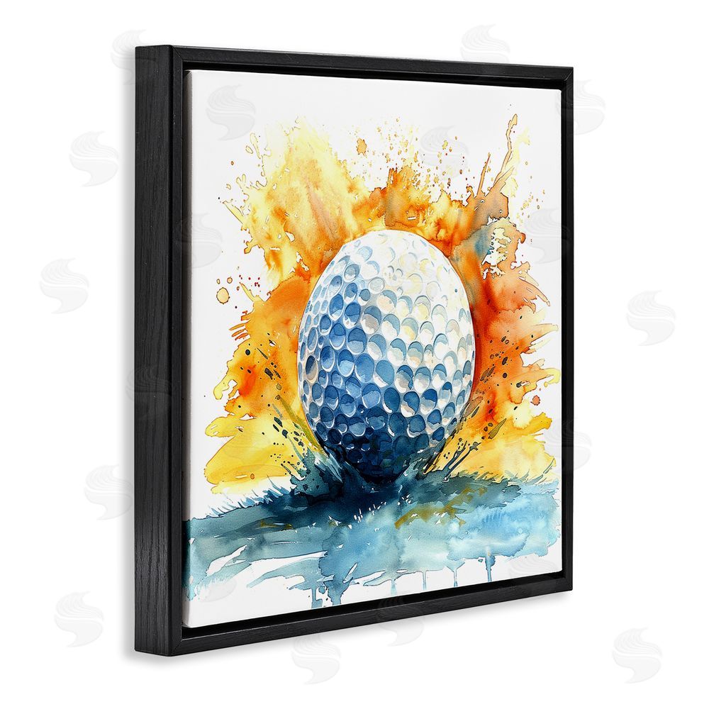 LSR Design Studio Golf Splash Watercolor Burst Black Floating Framed Canvas Wall Art