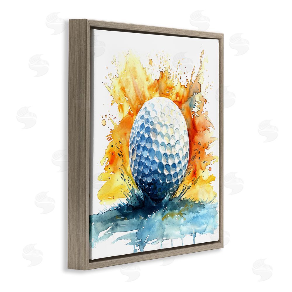 LSR Design Studio Golf Splash Watercolor Burst Brown Floating Framed Canvas Wall Art