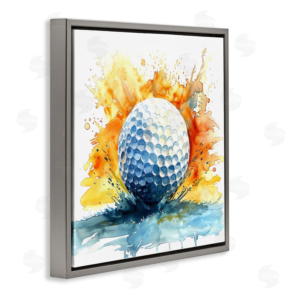 LSR Design Studio Golf Splash Watercolor Burst Gray Floating Framed Canvas Wall Art