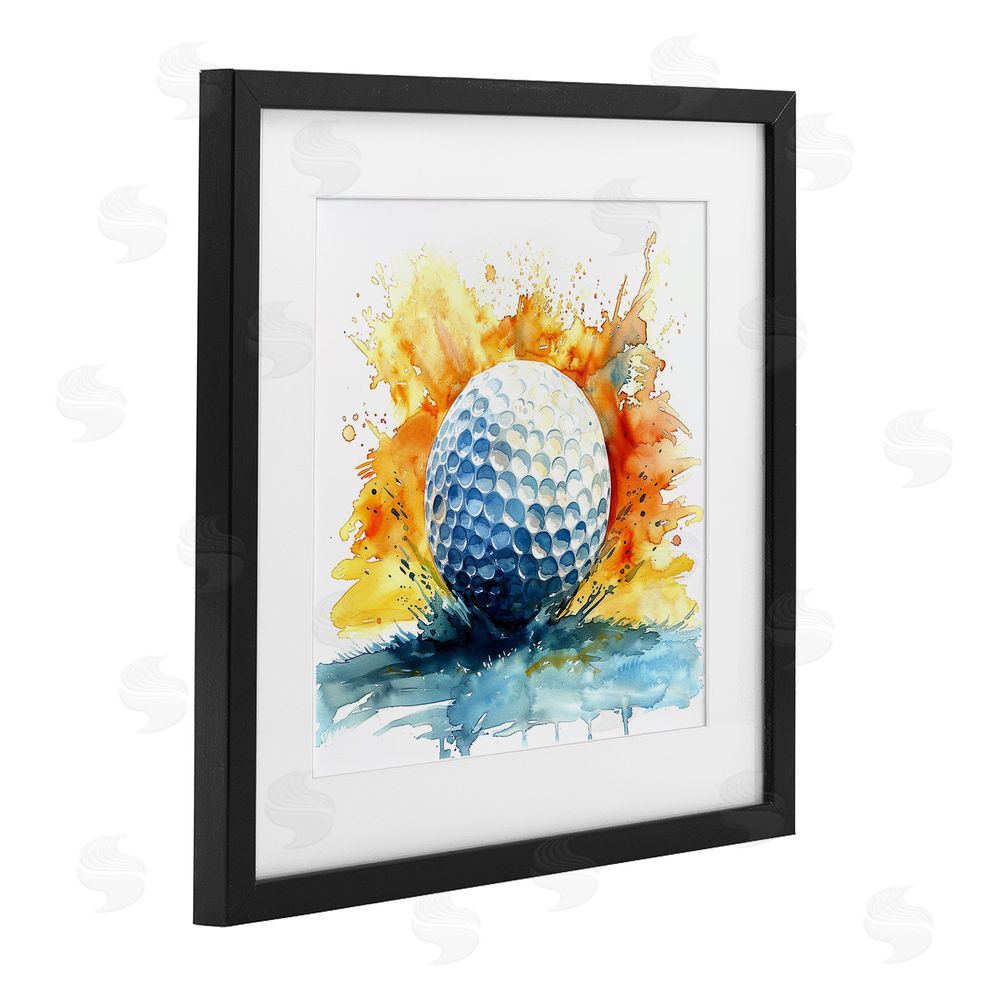 LSR Design Studio Golf Splash Watercolor Burst Black Framed Print Under Glass Wall Art