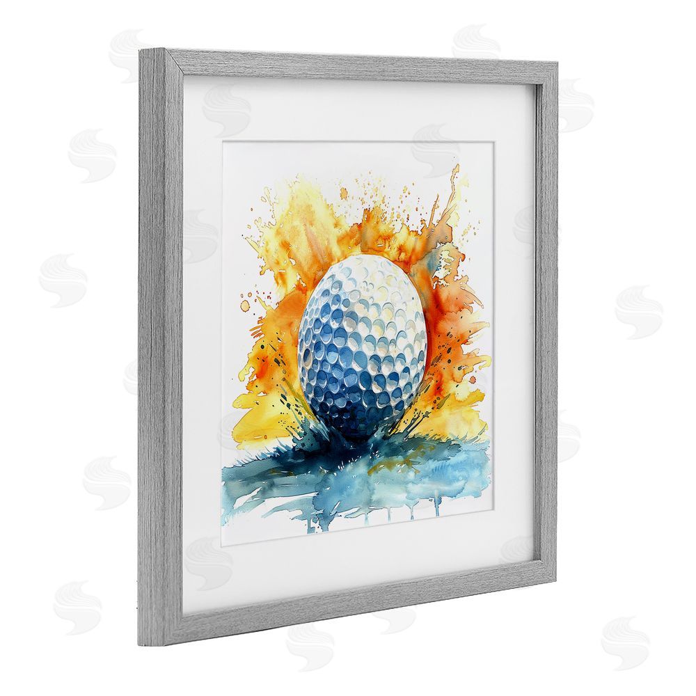 LSR Design Studio Golf Splash Watercolor Burst Gray Framed Print Under Glass Wall Art