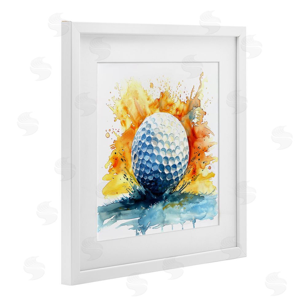 LSR Design Studio Golf Splash Watercolor Burst White Framed Print Under Glass Wall Art