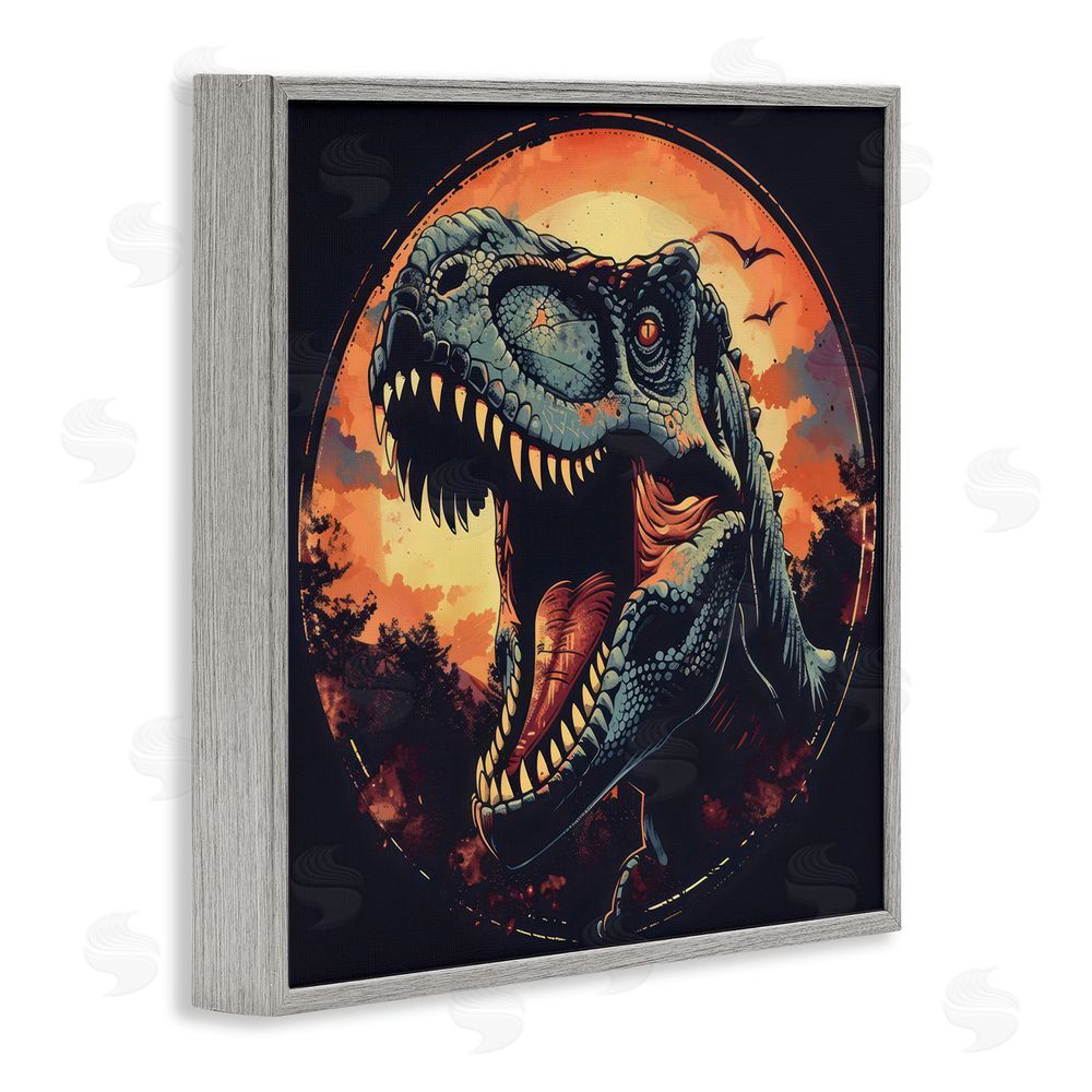 Creative Studio Ancient Dino Roaring at Sunset Gray Framed Giclee Wall Art Print