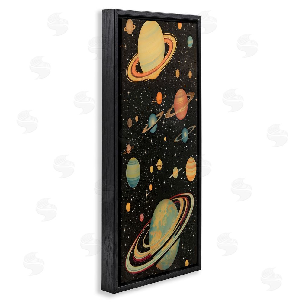 Creative Studio Astronomy Ringed Planet Constellation Black Floating Frame Stretched Canvas Wall Art Print
