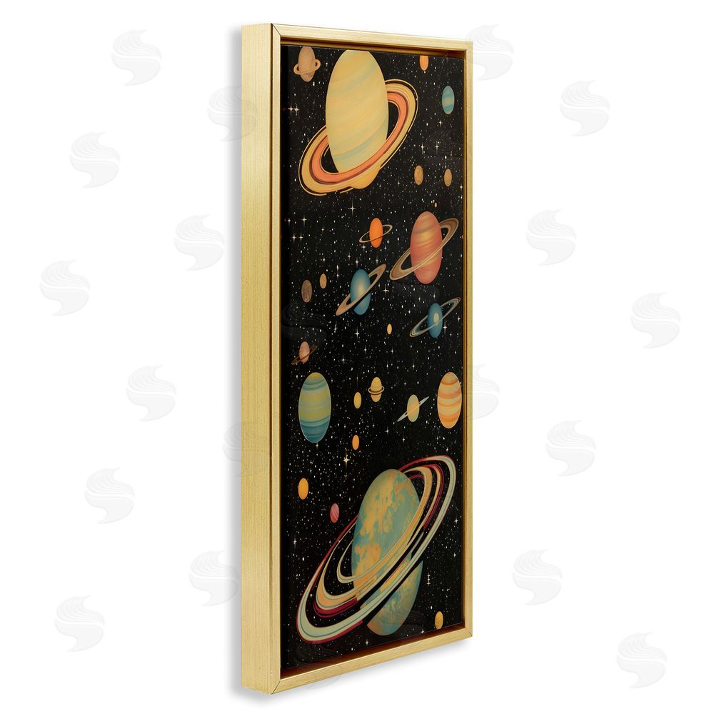 Creative Studio Astronomy Ringed Planet Constellation Gold Floating Frame Stretched Canvas Wall Art Print