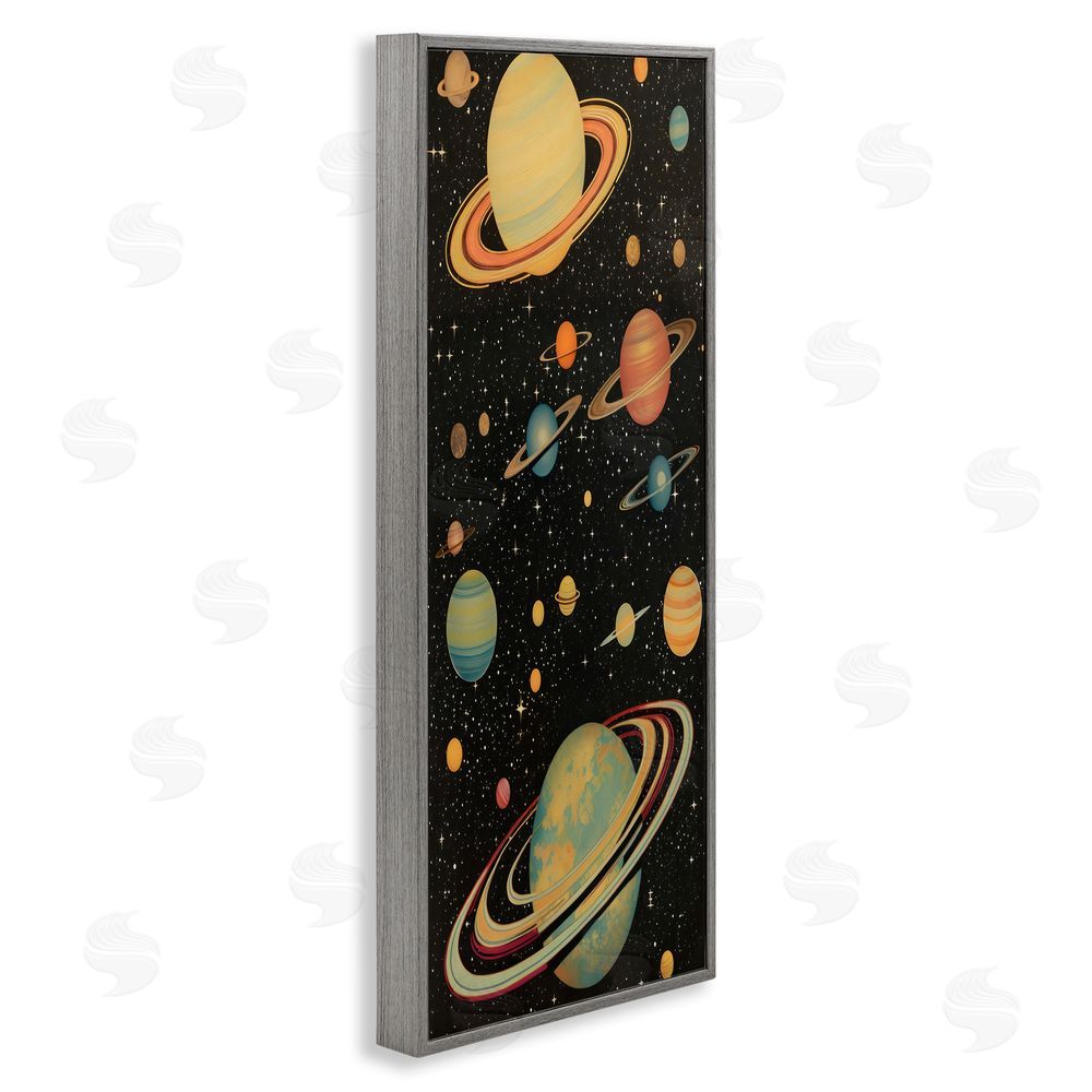 Creative Studio Astronomy Ringed Planet Constellation Gray Framed Giclee Wall Art Print