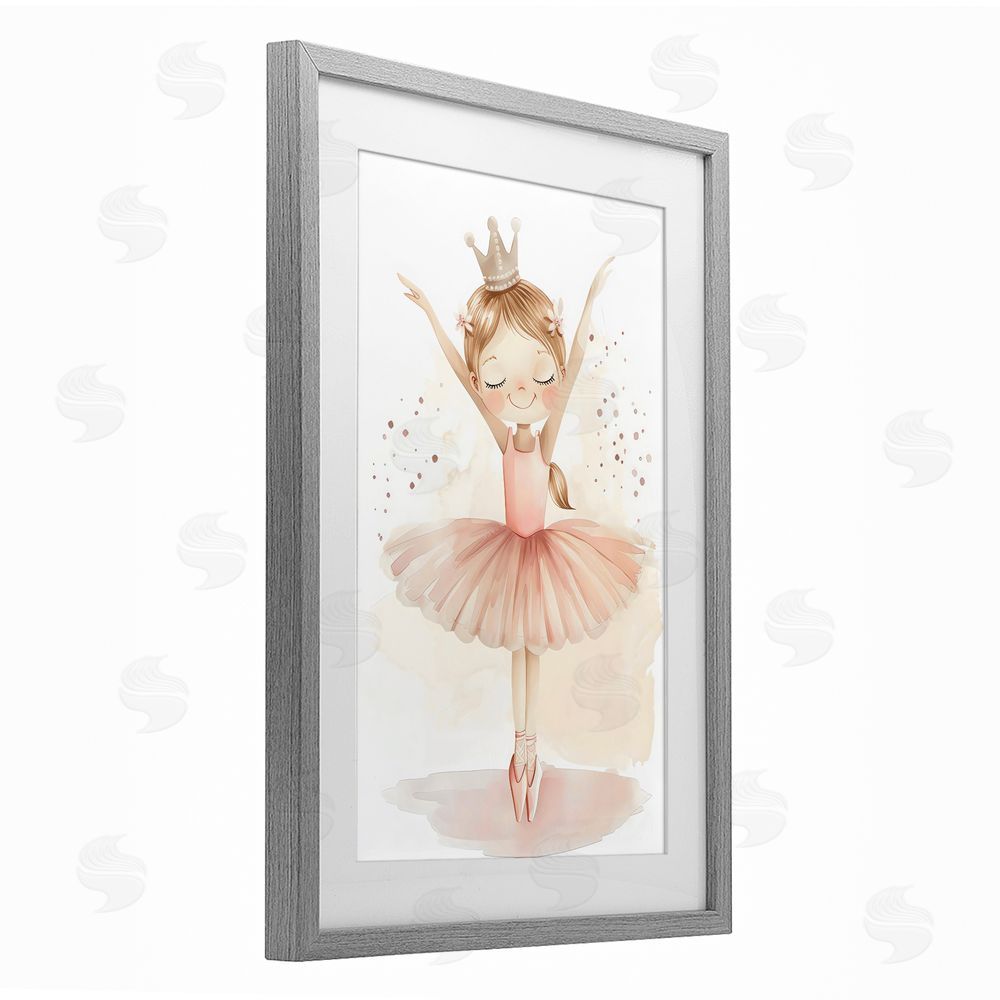 Creative Studio Crowned Ballerina with Flowers Gray Framed Print Under Glass Wall Art