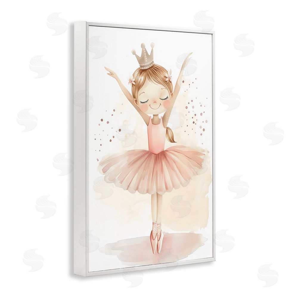 Creative Studio Crowned Ballerina with Flowers White Framed Giclee Wall Art Print