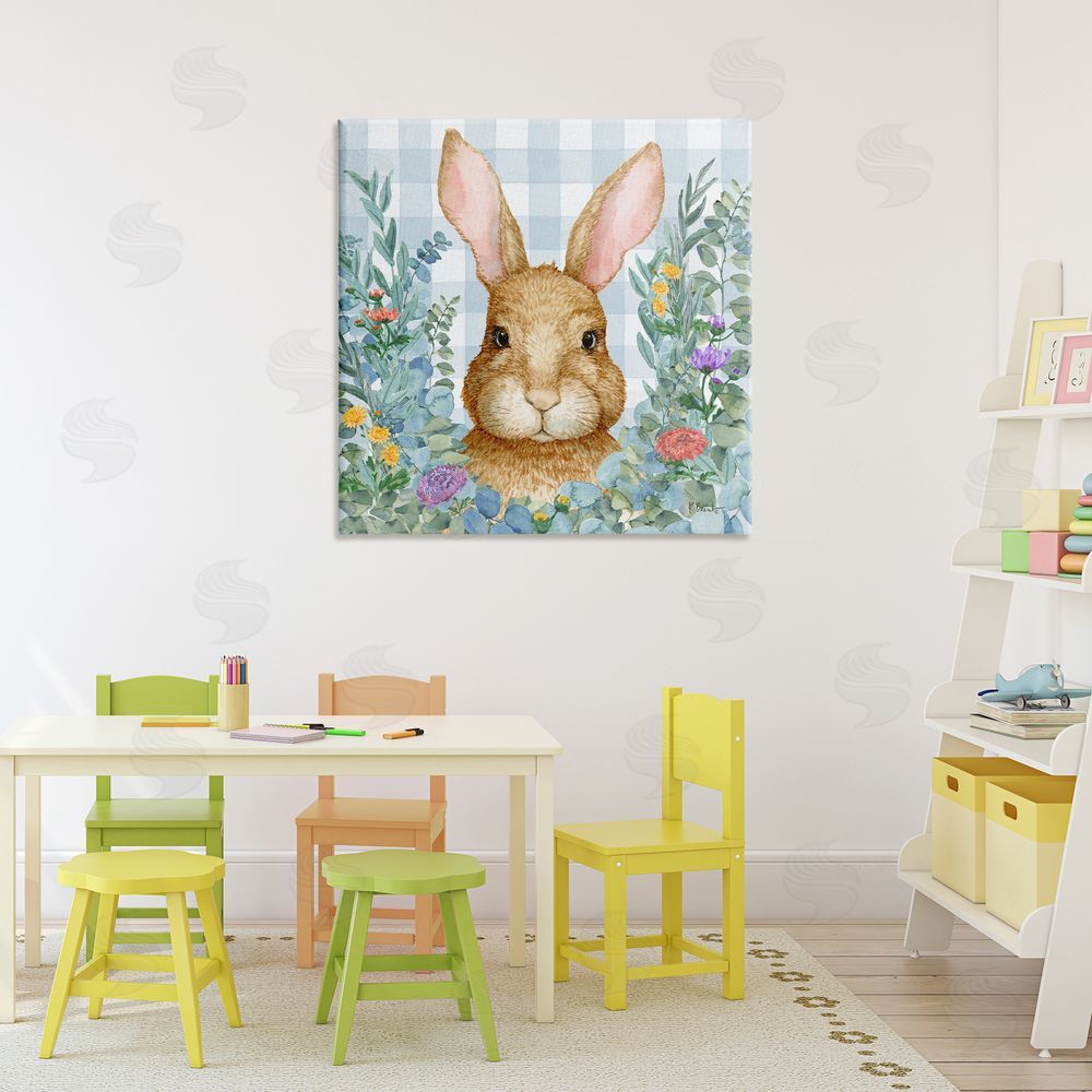 Paul Brent Rabbit Laurel on Gingham Stretched Canvas Wall Art Print in Room