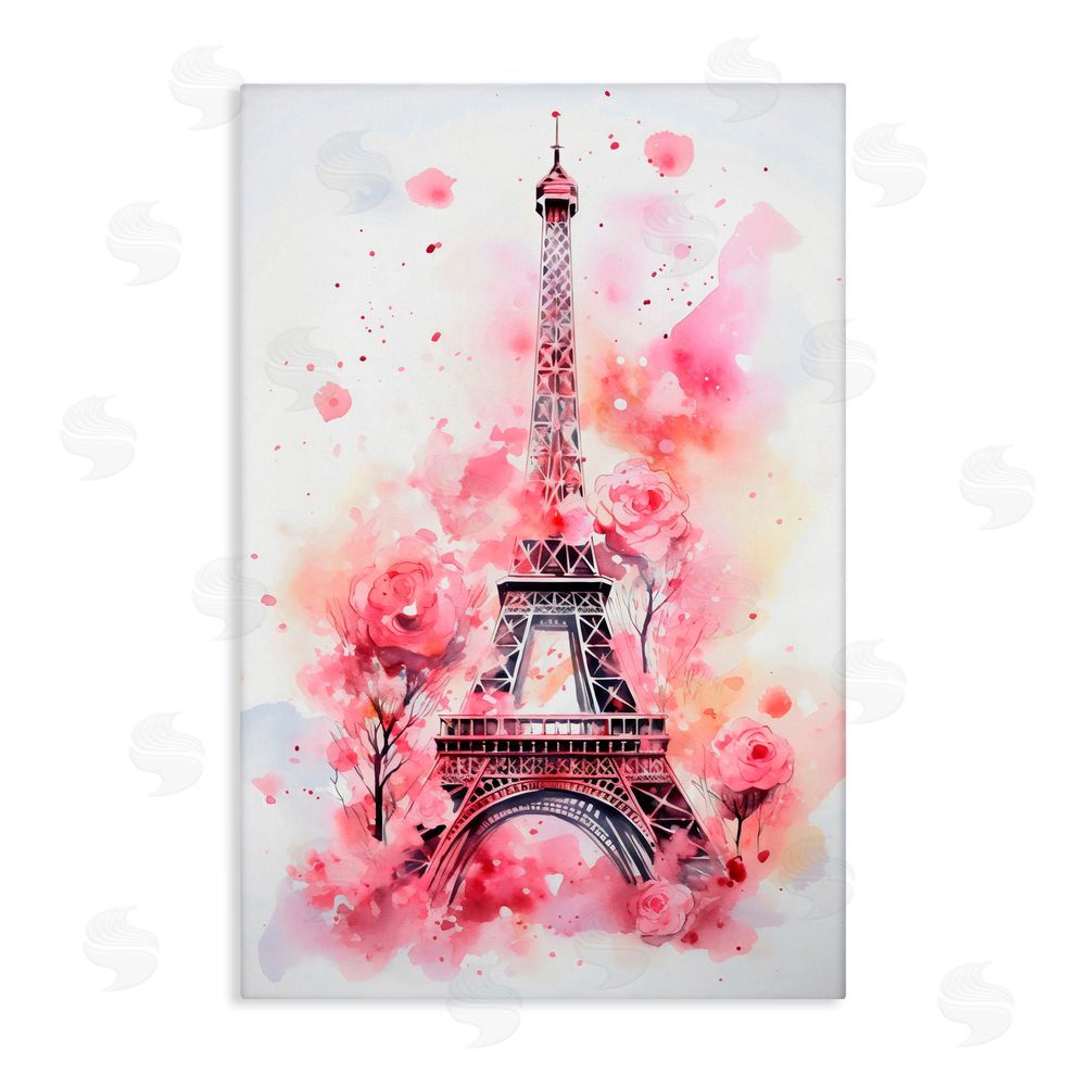 Creative Studio Eiffel Tower In Roses Stretched Canvas Wall Art Print