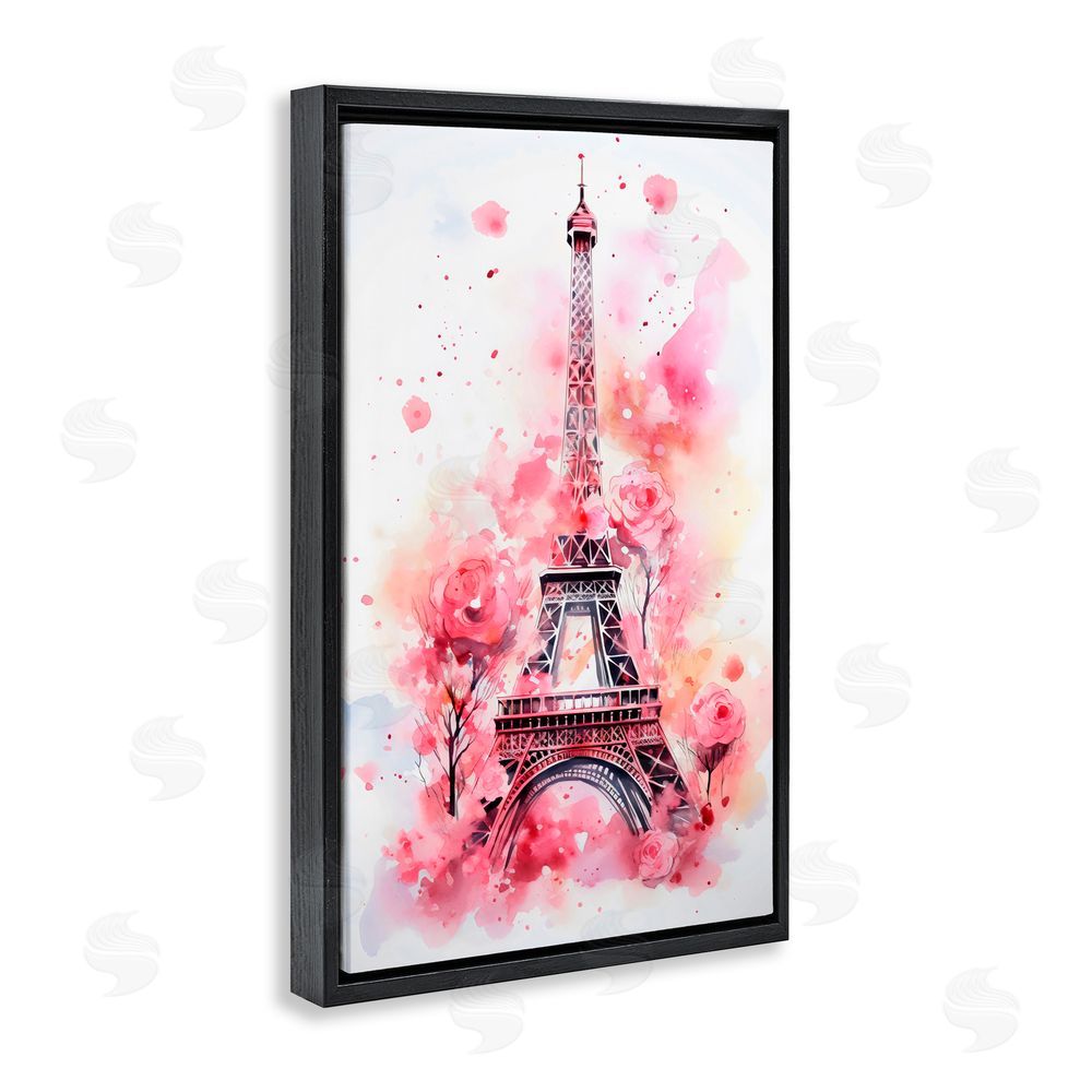 Creative Studio Eiffel Tower In Roses Black Floating Frame Canvas Wall Art Print