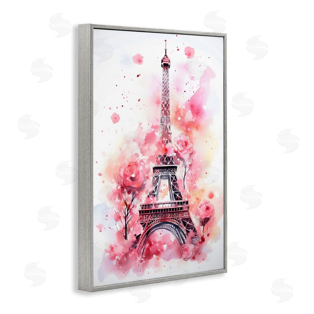 Creative Studio Eiffel Tower In Roses Gray Framed Giclee Wall Art Print