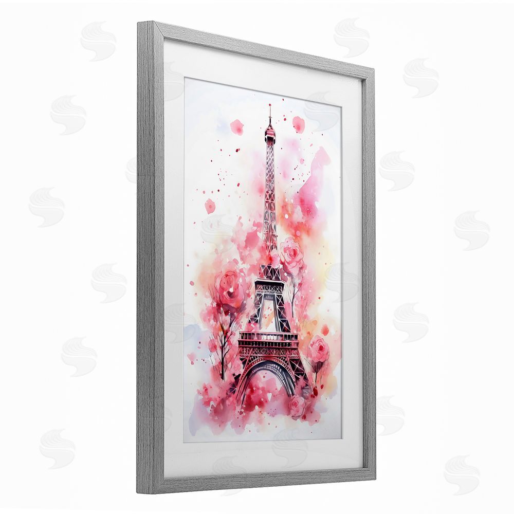 Creative Studio Eiffel Tower In Roses Gray Framed Print Under Glass Wall Art