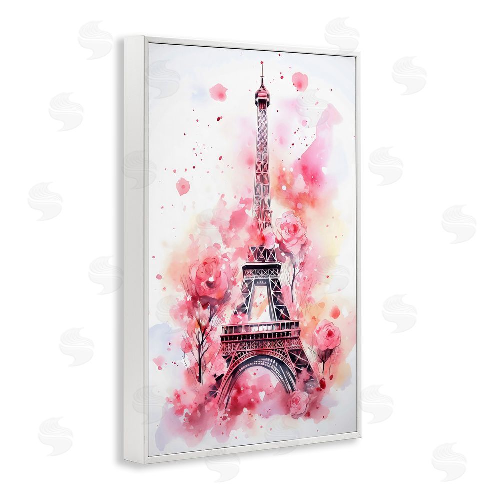 Creative Studio Eiffel Tower In Roses White Framed Giclee Wall Art Print