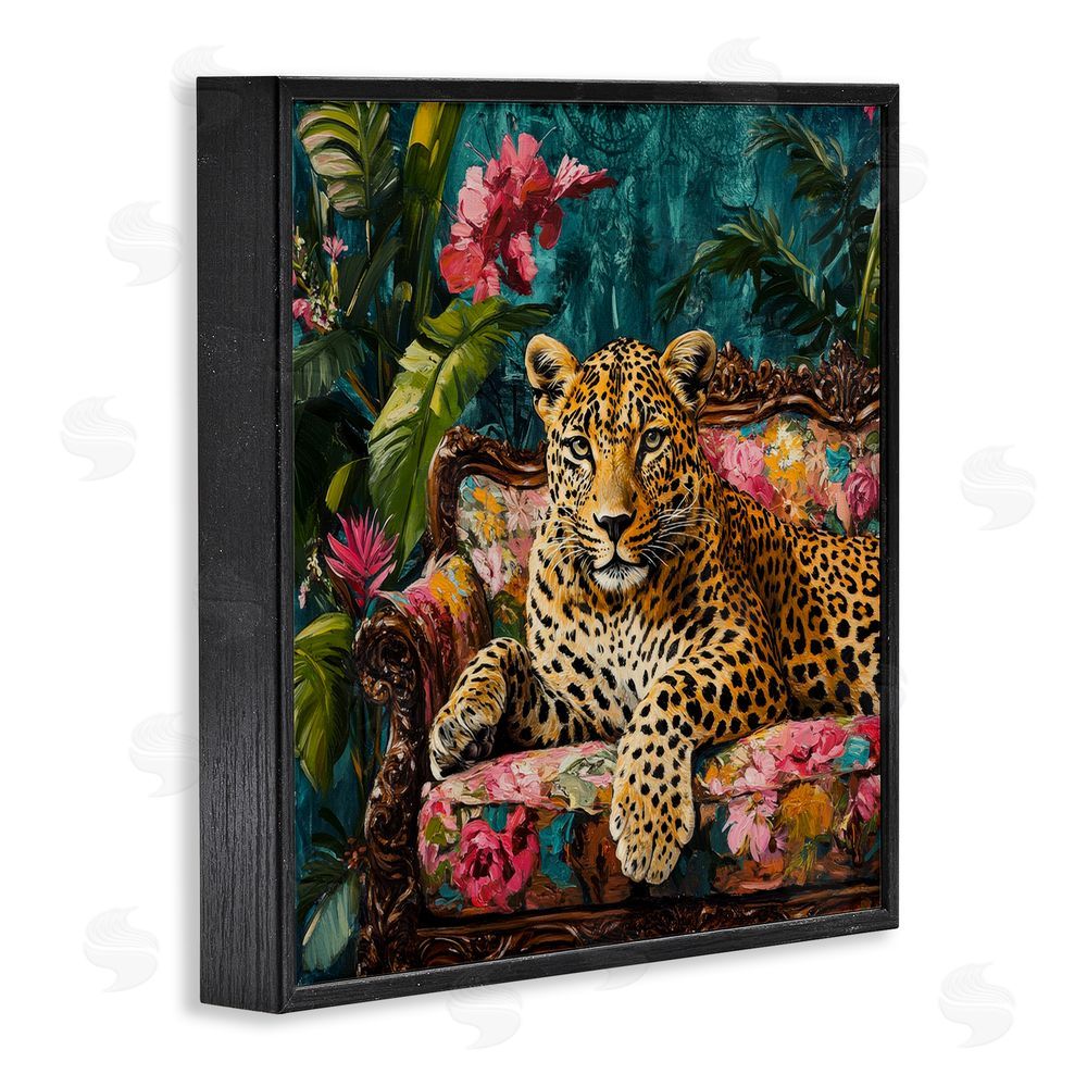 Petal Prints Design Fashionable Leopard on Floral Sofa Black Framed Giclee Wall Art