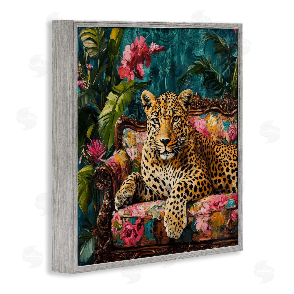 Petal Prints Design Fashionable Leopard on Floral Sofa Gray Framed Giclee Wall Art