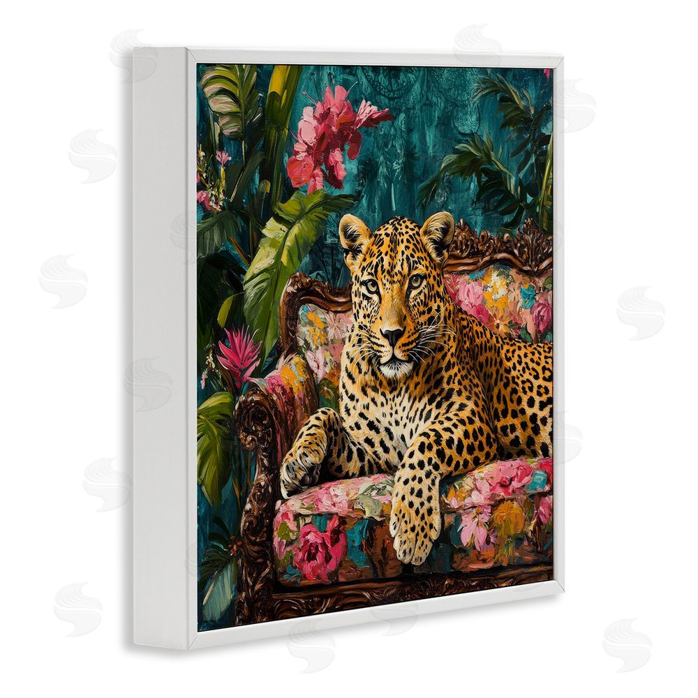 Petal Prints Design Fashionable Leopard on Floral Sofa White Framed Giclee Wall Art