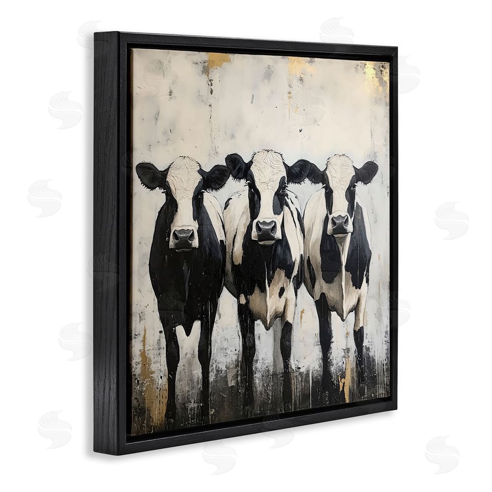 Creative Studio Three Spotted Cows Black Floating Framed Canvas Wall Art Print