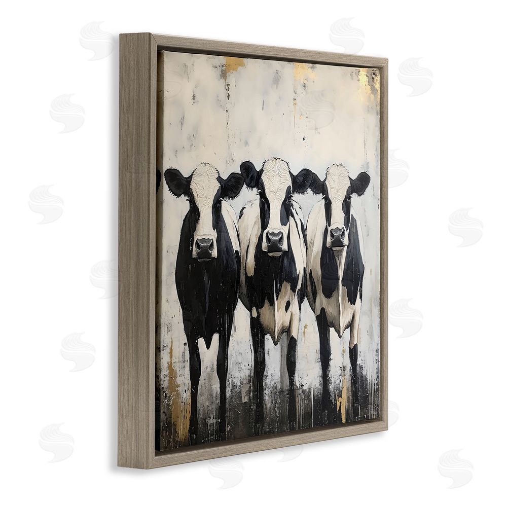 Creative Studio Three Spotted Cows Brown Floating Framed Canvas Wall Art Print