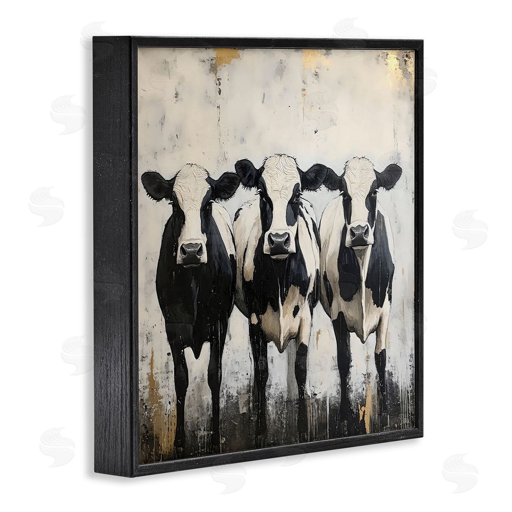 Creative Studio Three Spotted Cows Black Framed Giclee Wall Art Print