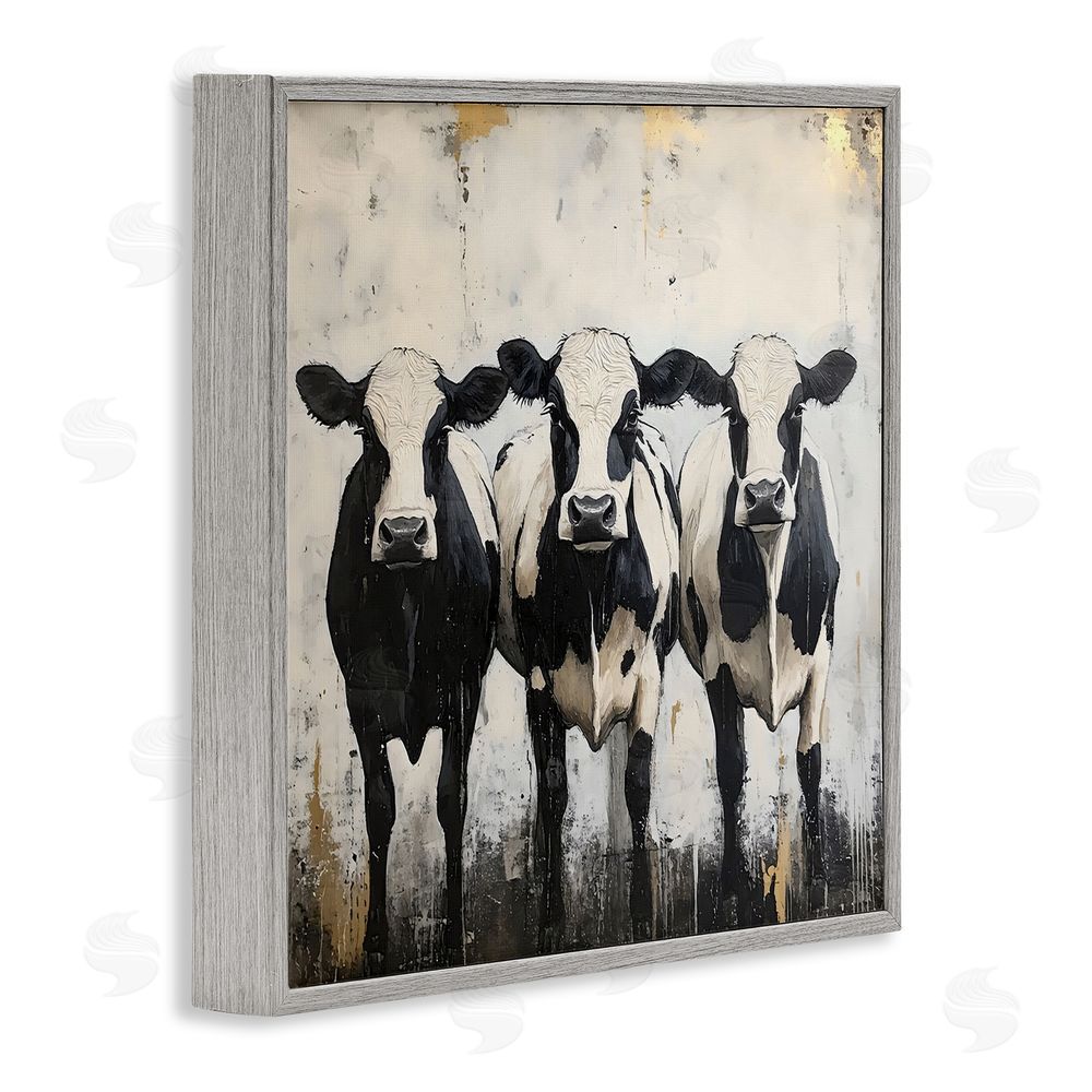 Creative Studio Three Spotted Cows Gray Framed Giclee Wall Art Print