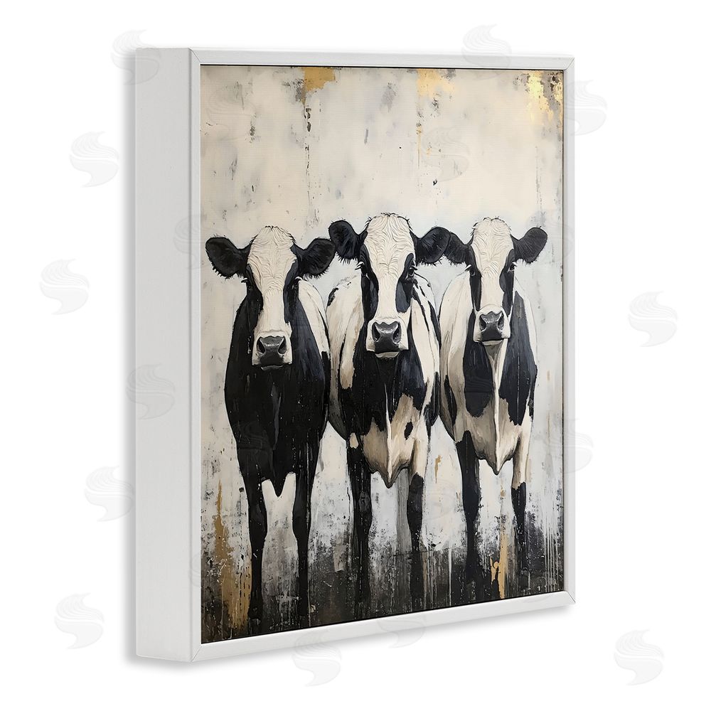 Creative Studio Three Spotted Cows White Framed Giclee Wall Art Print