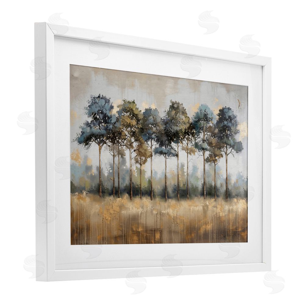 Creative Studio Green & Blue Forest Grove White Framed Print Under Glass Wall Art