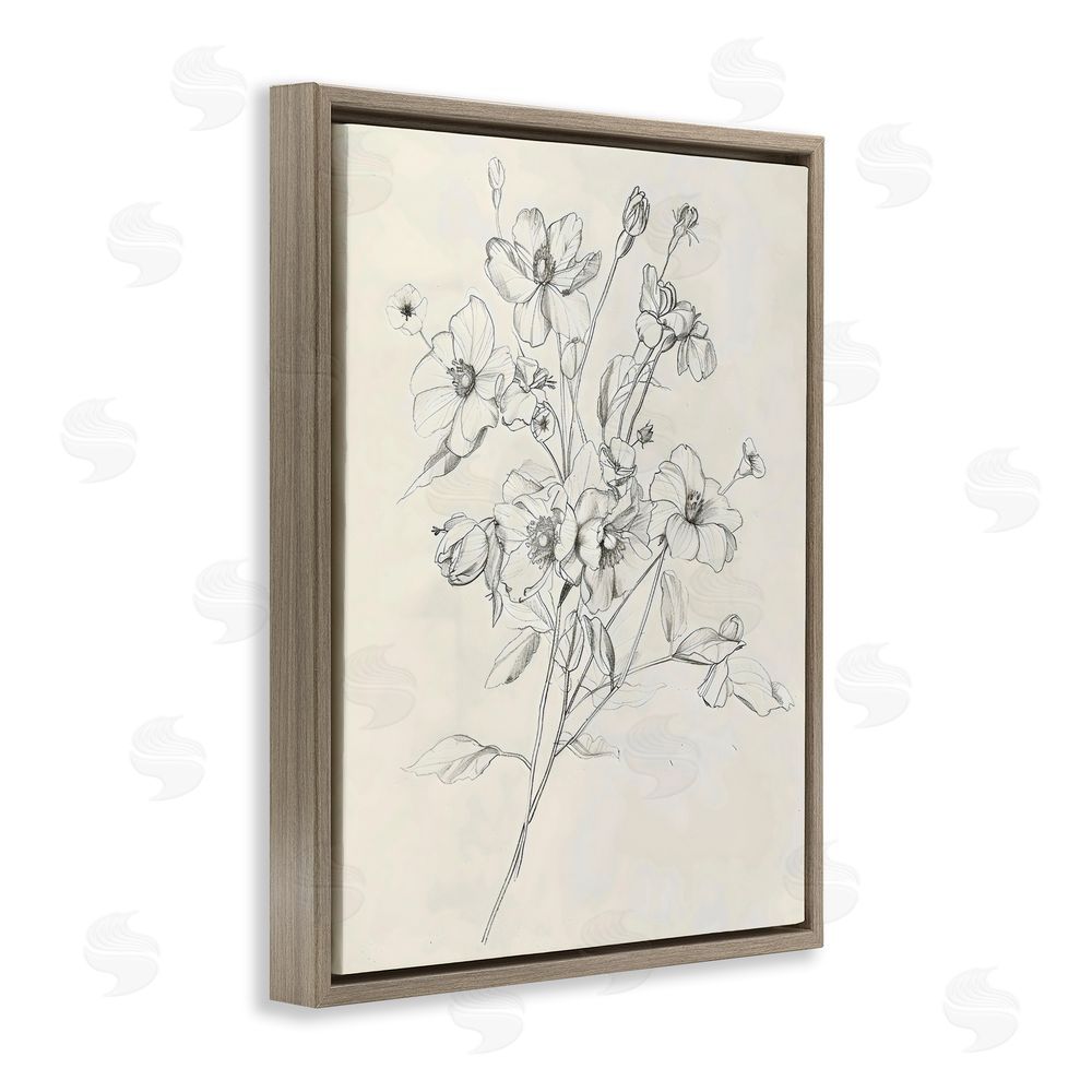 Creative Studio Wildflower Outline Study Brown Floating Framed Canvas Wall Art Print
