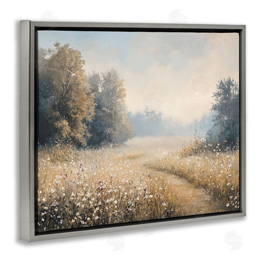 Creative Studio Wandering Wildflower Path at Dawn Gray Floating Framed Canvas Wall Art Print