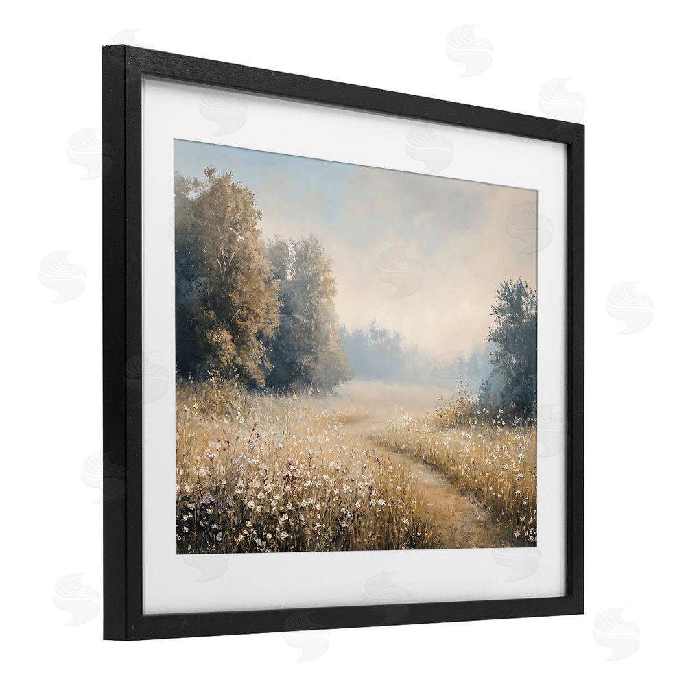 Creative Studio Wandering Wildflower Path at Dawn Black Framed Print Under Glass with White Mat Wall Art