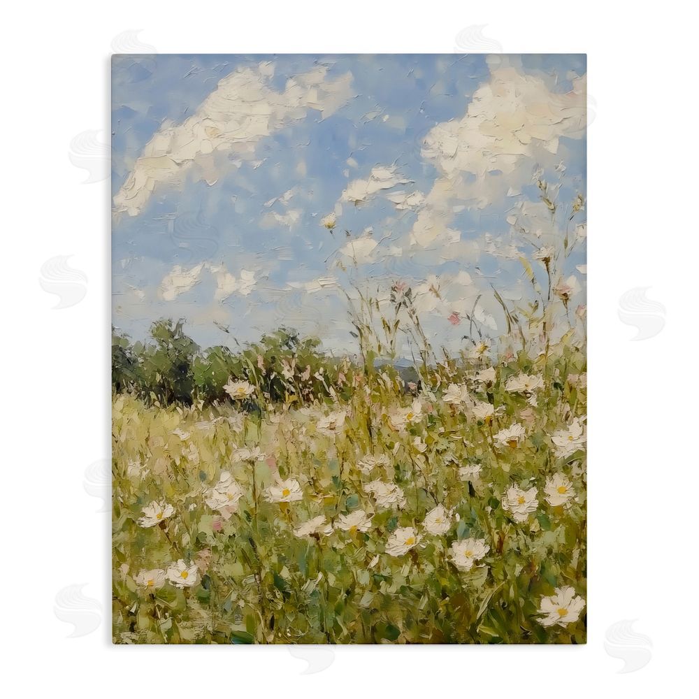 LSR Design Studio Wildflower Field Beneath Blue Sky Stretched Canvas Wall Art Print