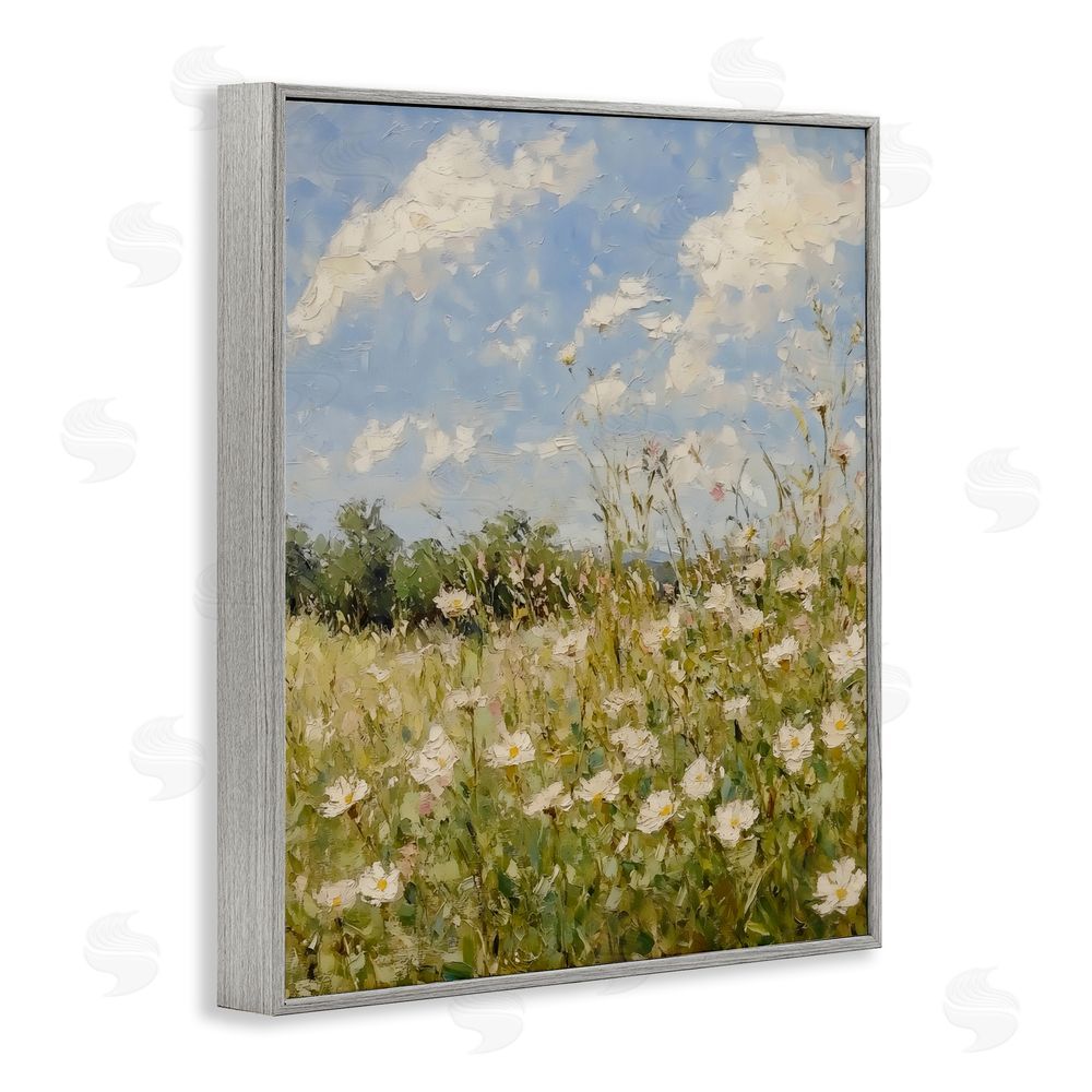 LSR Design Studio Wildflower Field Beneath Blue Sky Gray Framed Giclee Wall Art Print