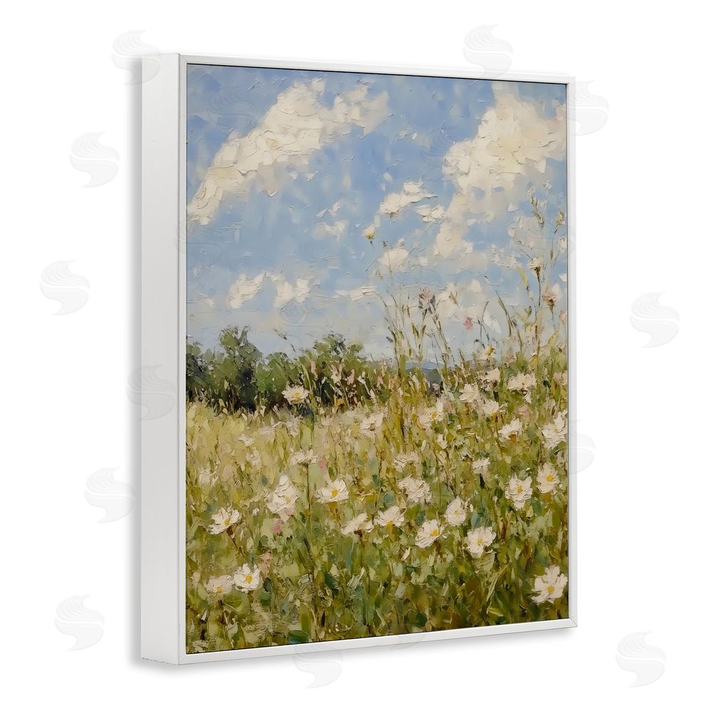 LSR Design Studio Wildflower Field Beneath Blue Sky White Framed Giclee Wall Art Print