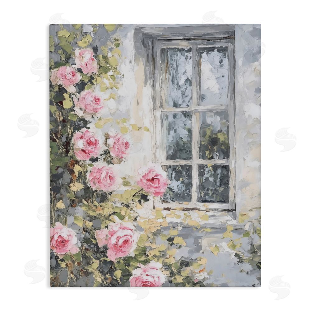 LSR Design Studio View Of Roses Cottage Window Stretched Canvas Wall Art Print