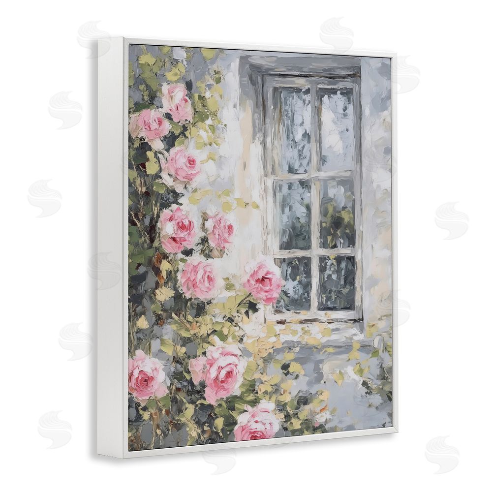 LSR Design Studio View Of Roses Cottage Window White Framed Giclee Wall Art Print