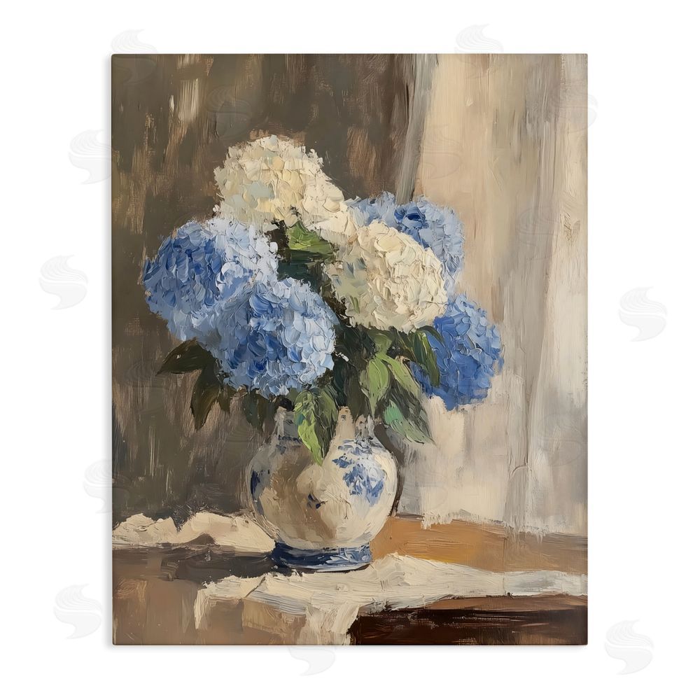 LSR Design Studio Vintage Hydrangea in Ceramic Vase Stretched Canvas Wall Art Print